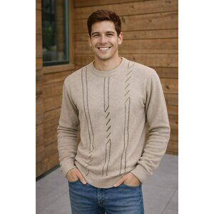 Oxford Lambswool Sweater Beige Large Mens Vintage Grandpa